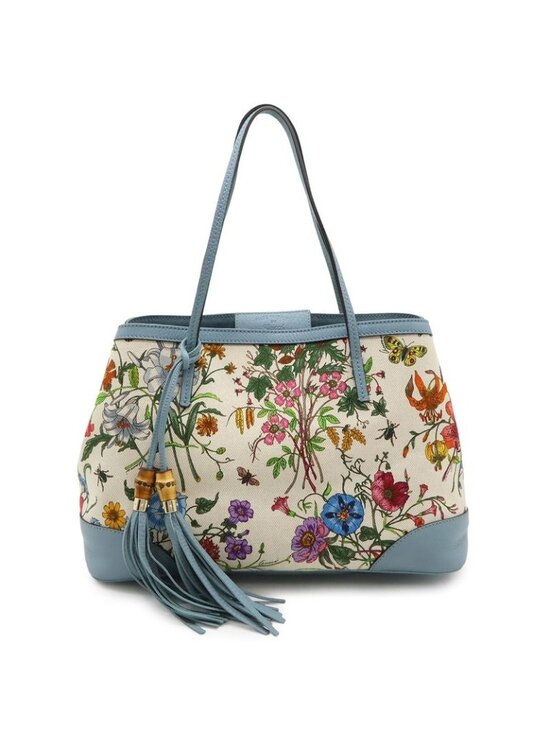 Gucci Handbags - Gucci Flora Tote Shoulder Bag Semi Floral Pattern Canvas Leather